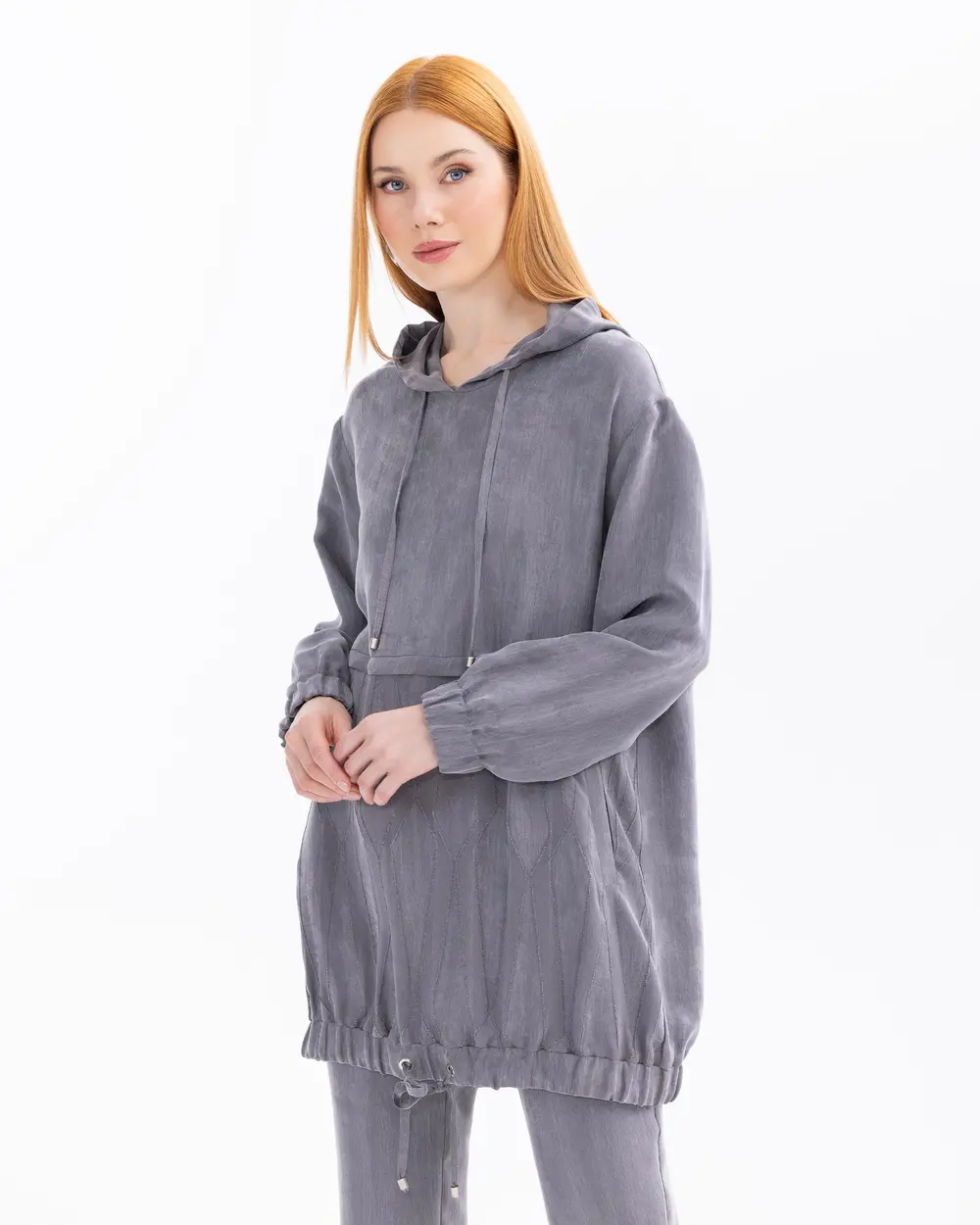 Hooded Collar Elastic Waist Tunic