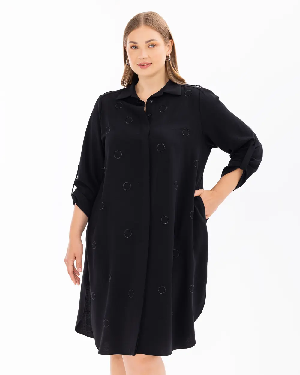 Plus Size Shirt Collar Pocket Tunic