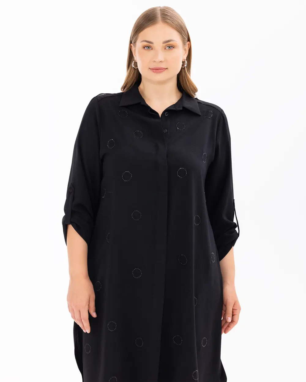 Plus Size Shirt Collar Pocket Tunic