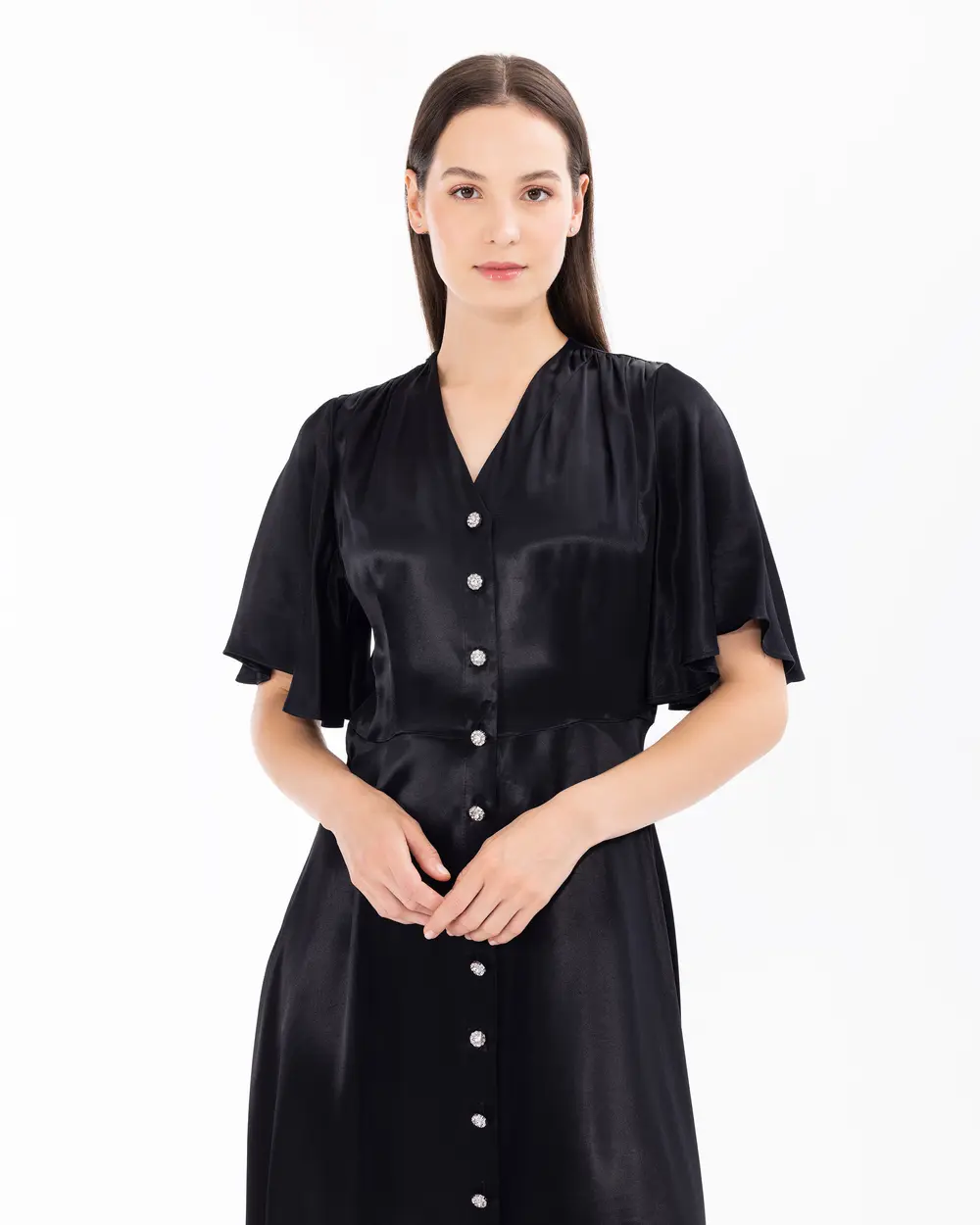 Short Sleeve Dress with Button Detail