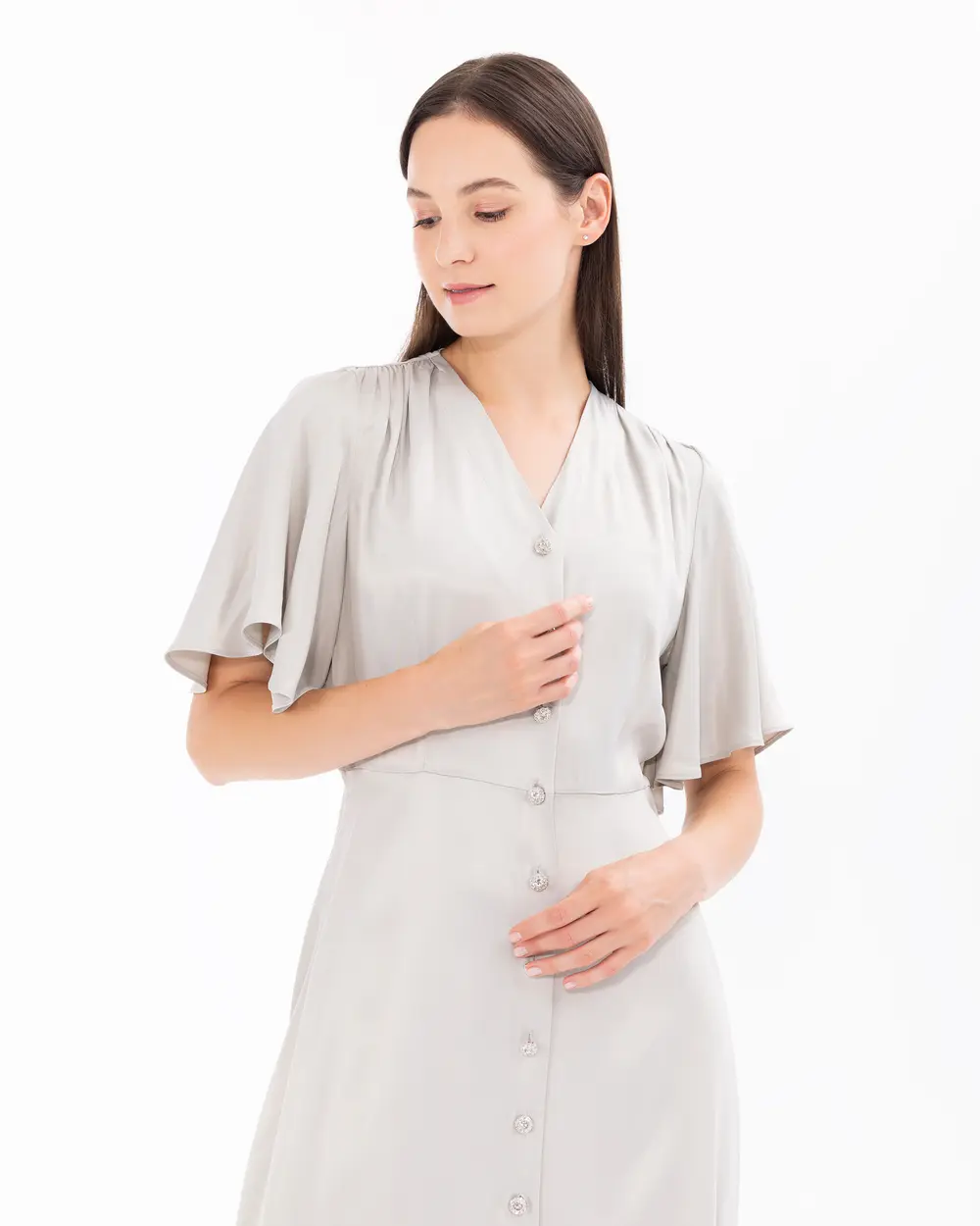 Short Sleeve Dress with Button Detail