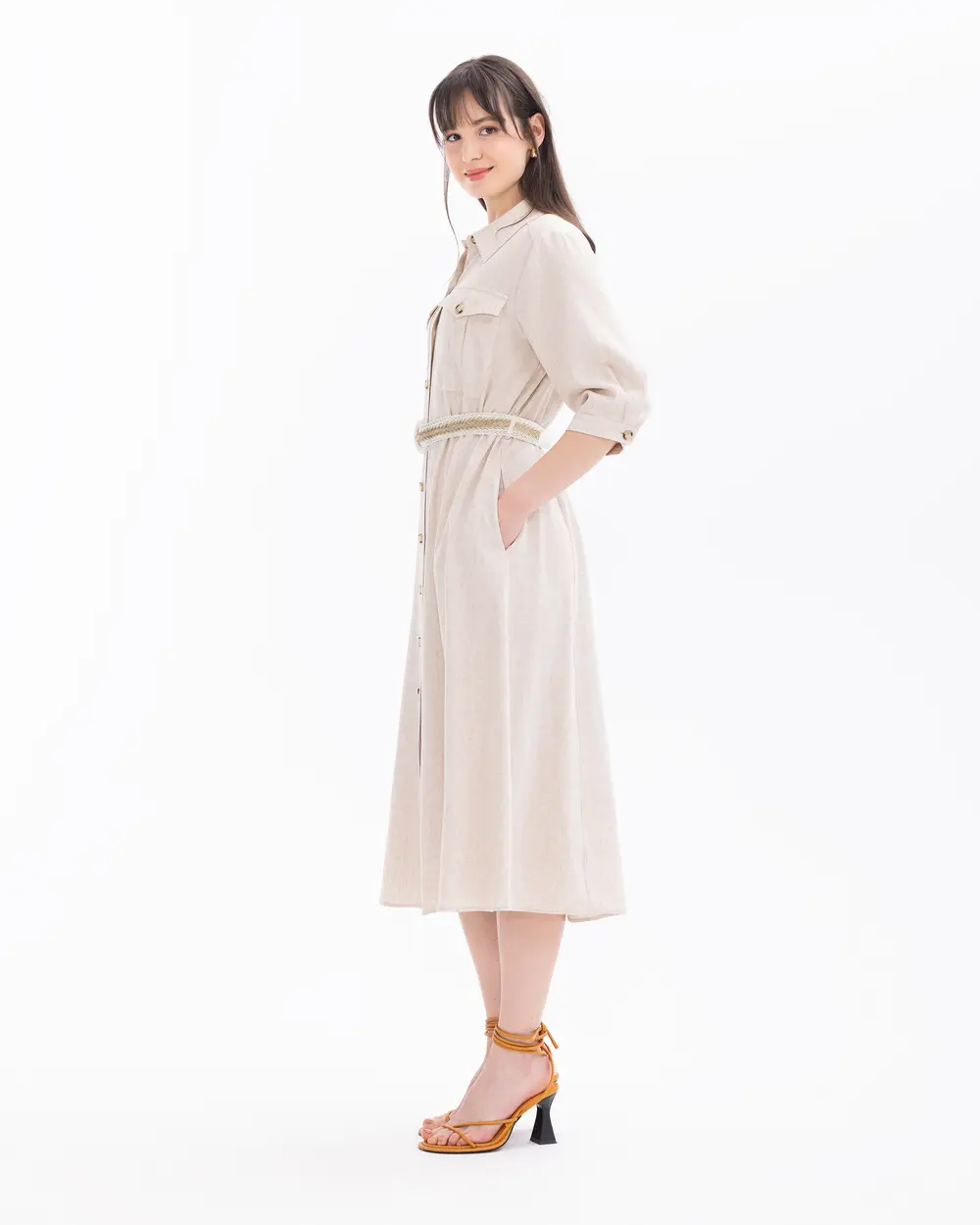 Buttoned Belt Detailed Dress