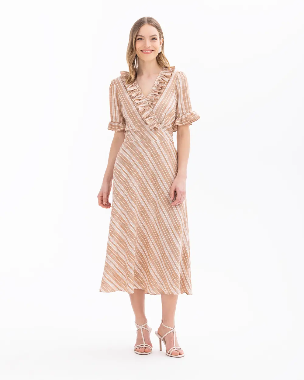 Double-breasted Collar Striped Dress