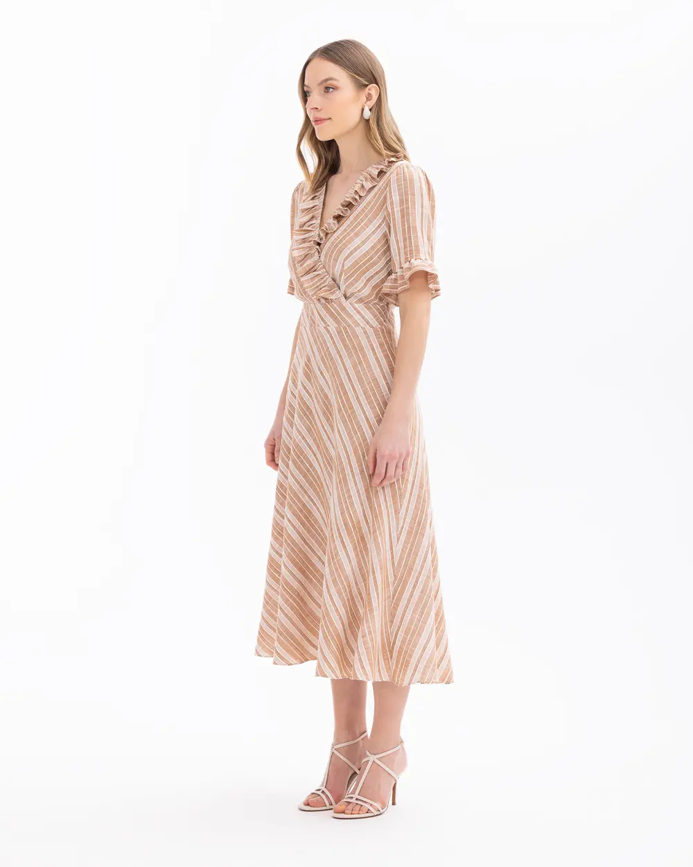 Double-breasted Collar Striped Dress