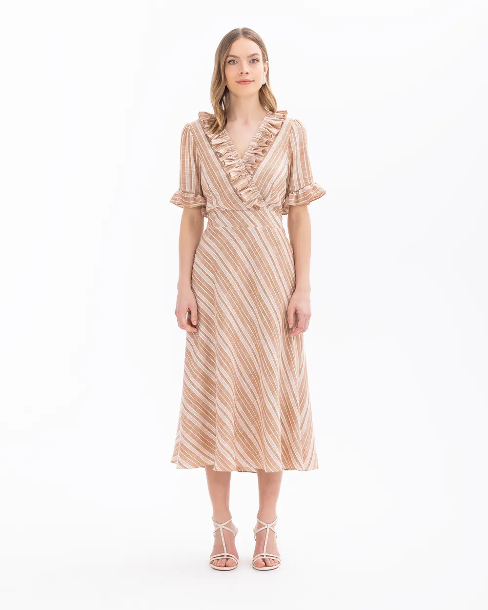 Double-breasted Collar Striped Dress