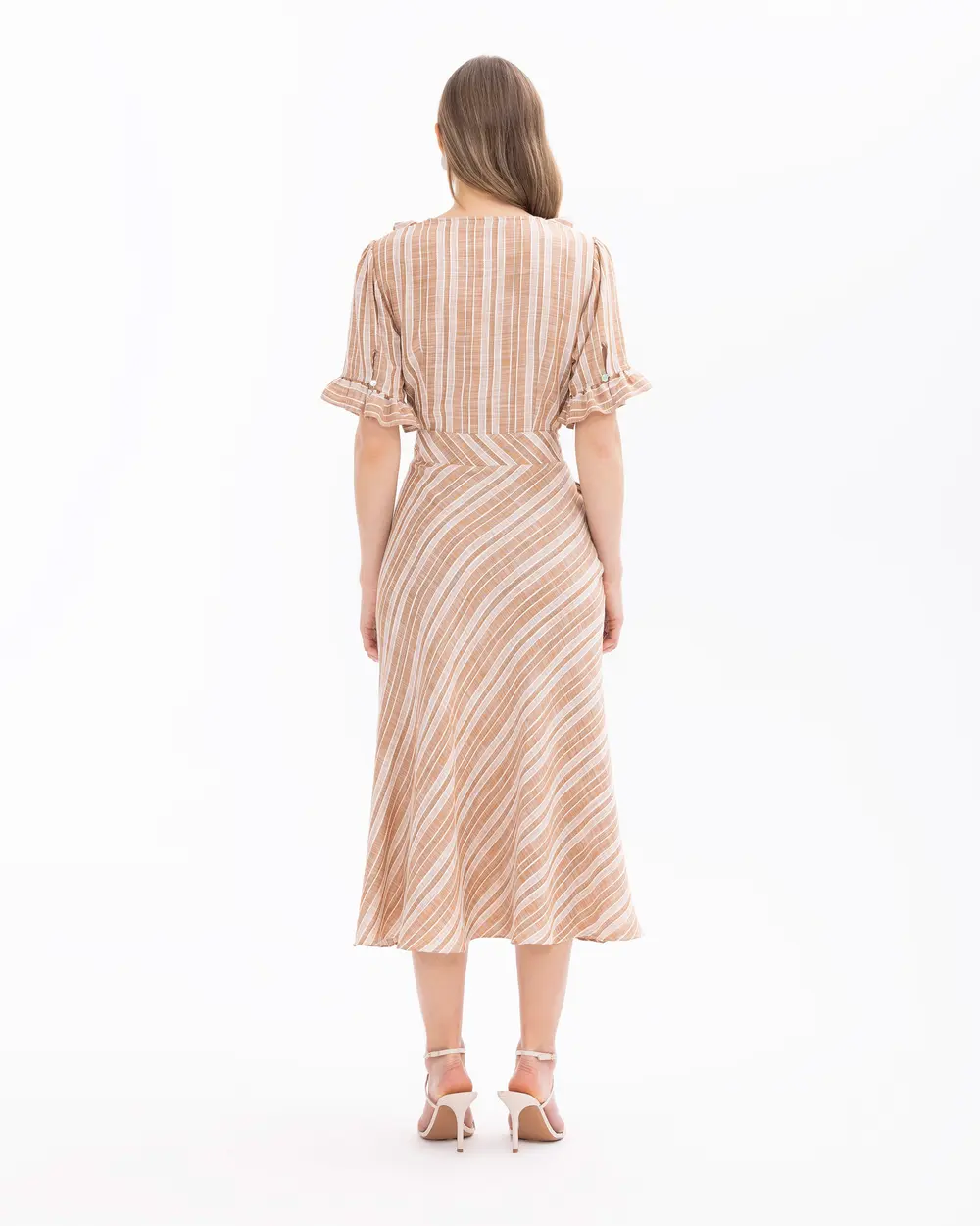 Double-breasted Collar Striped Dress