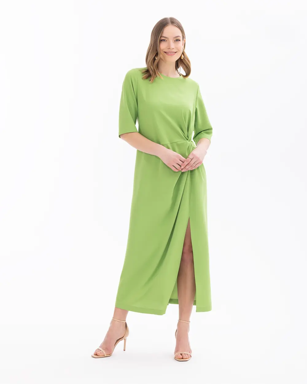 Crew Neck Dress with Slits