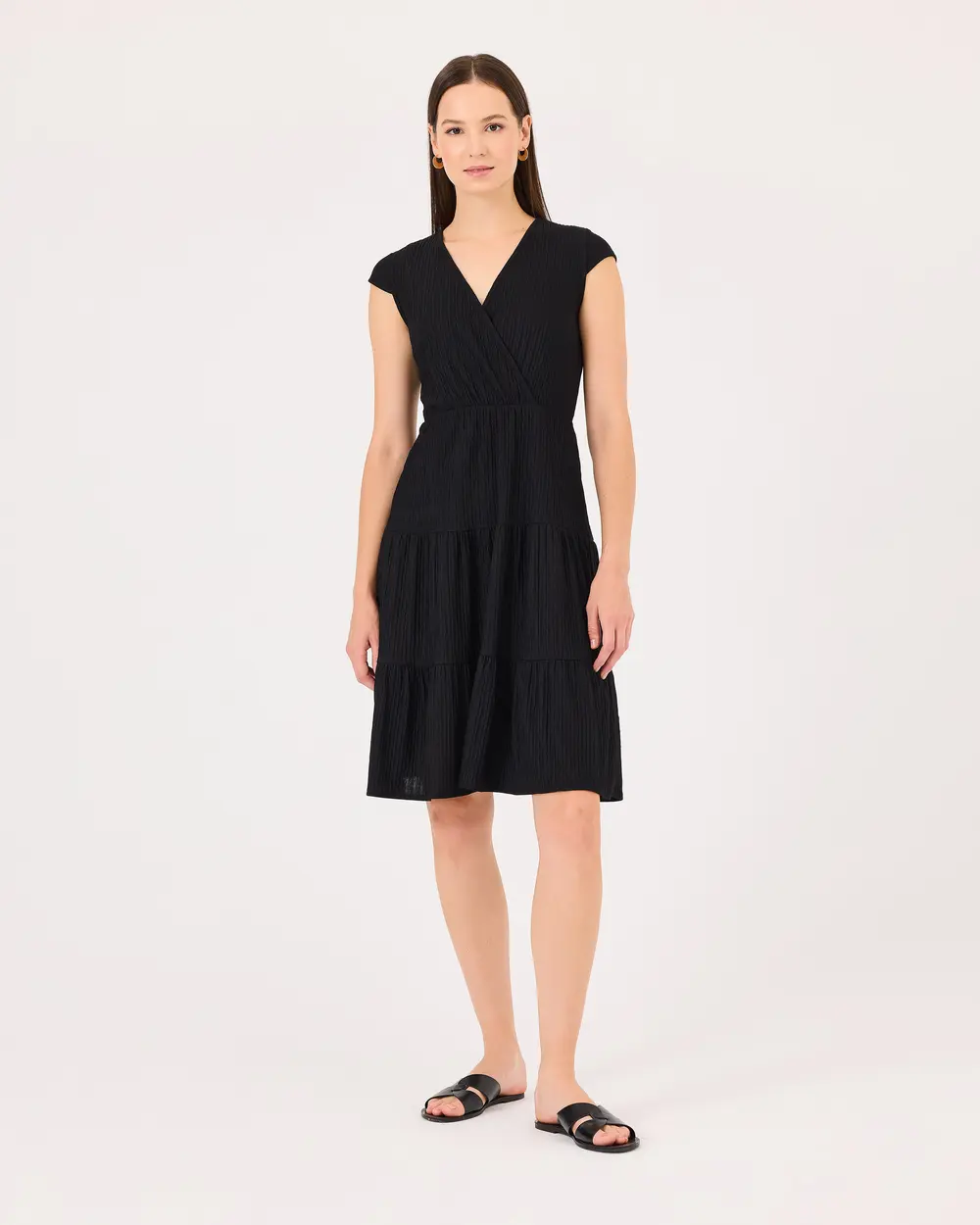 Double-breasted Collar Elastic Waist Dress