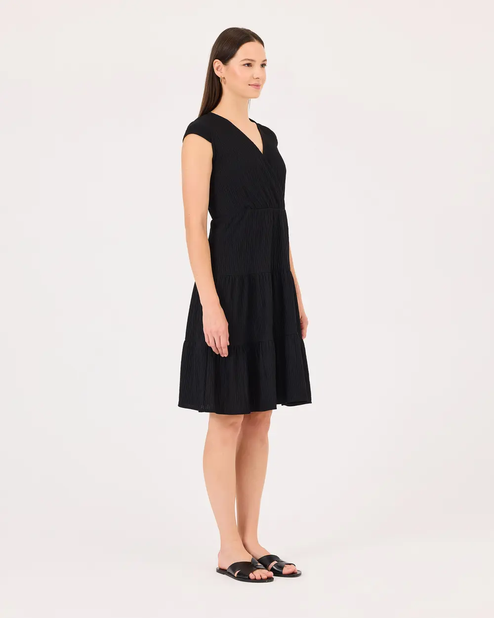 Double-breasted Collar Elastic Waist Dress