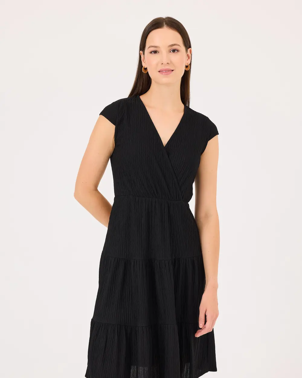 Double-breasted Collar Elastic Waist Dress