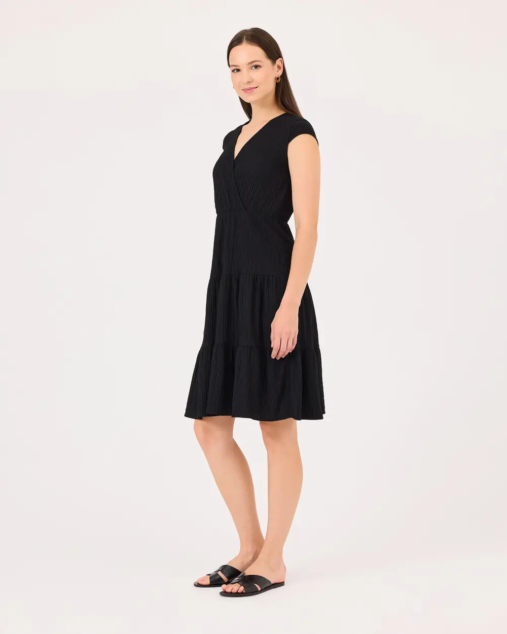 Double-breasted Collar Elastic Waist Dress