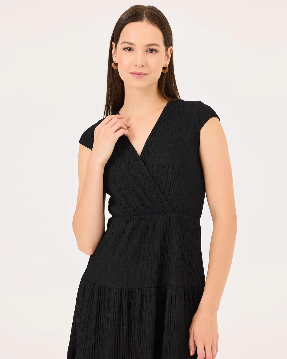 Double-breasted Collar Elastic Waist Dress