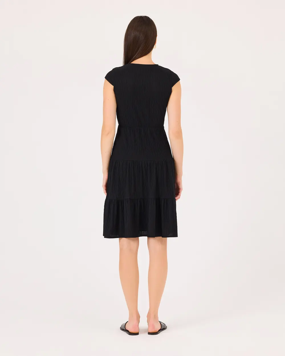 Double-breasted Collar Elastic Waist Dress