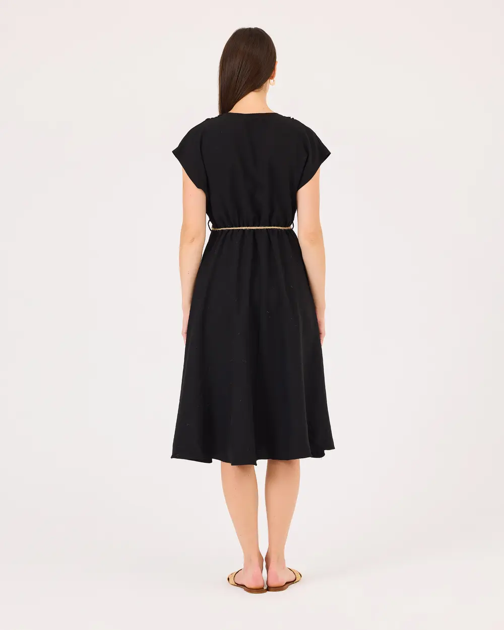 Kruvaze Yaka Beli Büzgülü Elbise