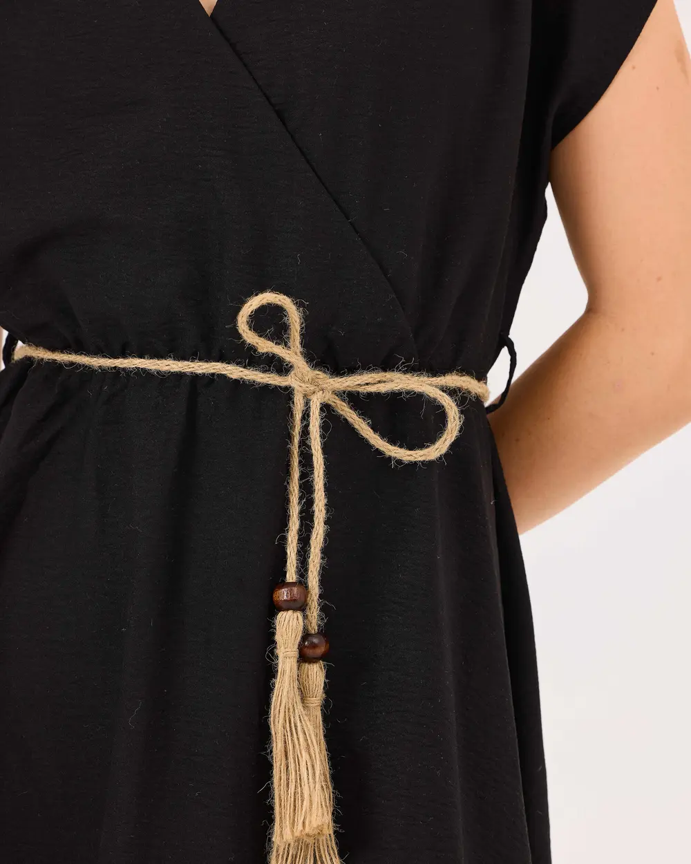 Kruvaze Yaka Beli Büzgülü Elbise