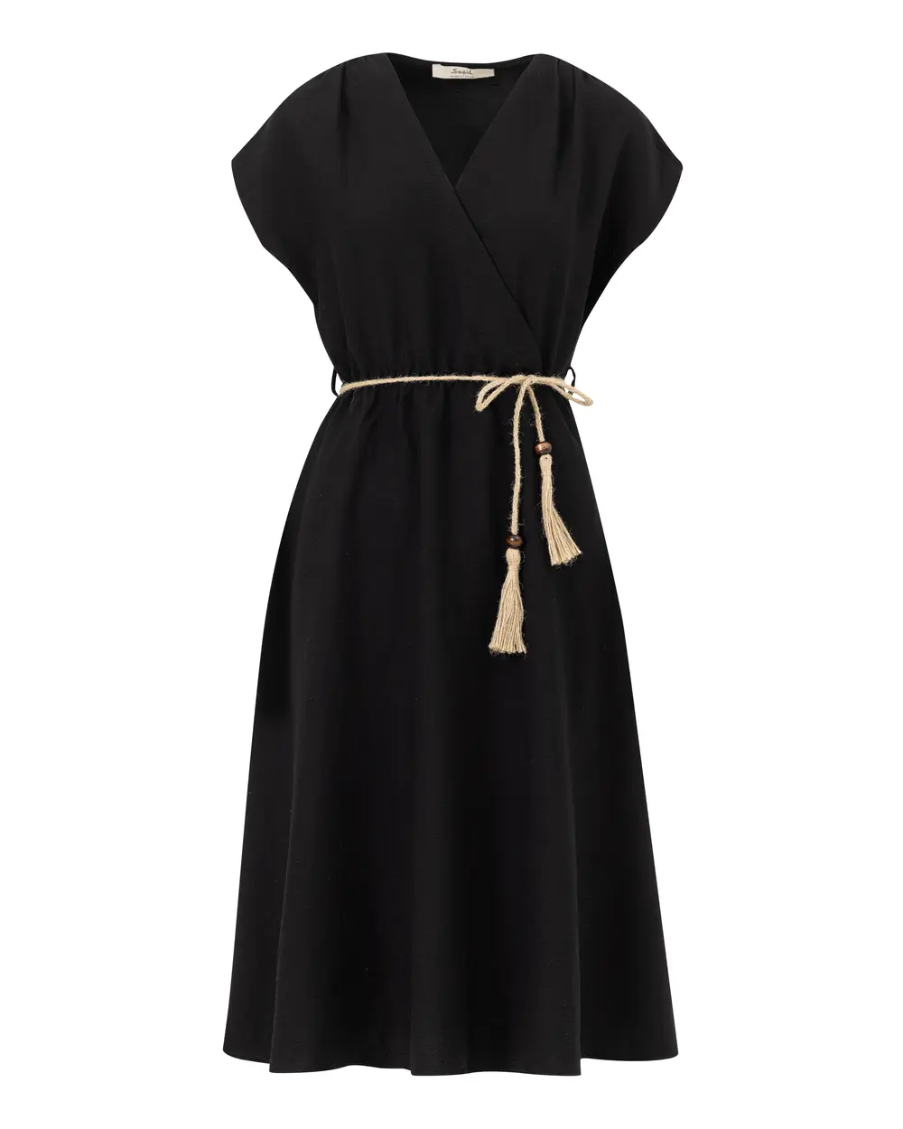 Kruvaze Yaka Beli Büzgülü Elbise