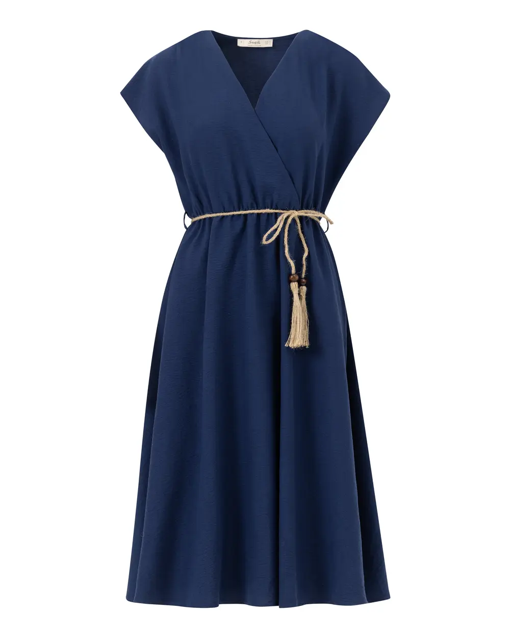 Kruvaze Yaka Beli Büzgülü Elbise