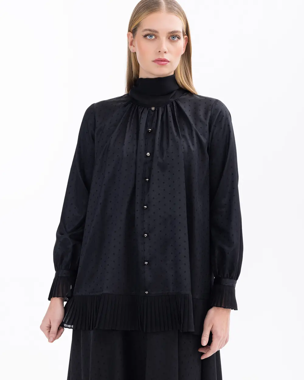 Puantiye Desen Pile Detaylı Elbise