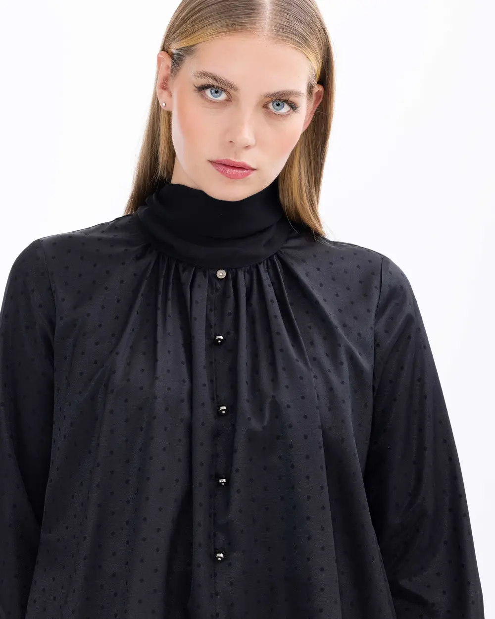 Puantiye Desen Pile Detaylı Elbise