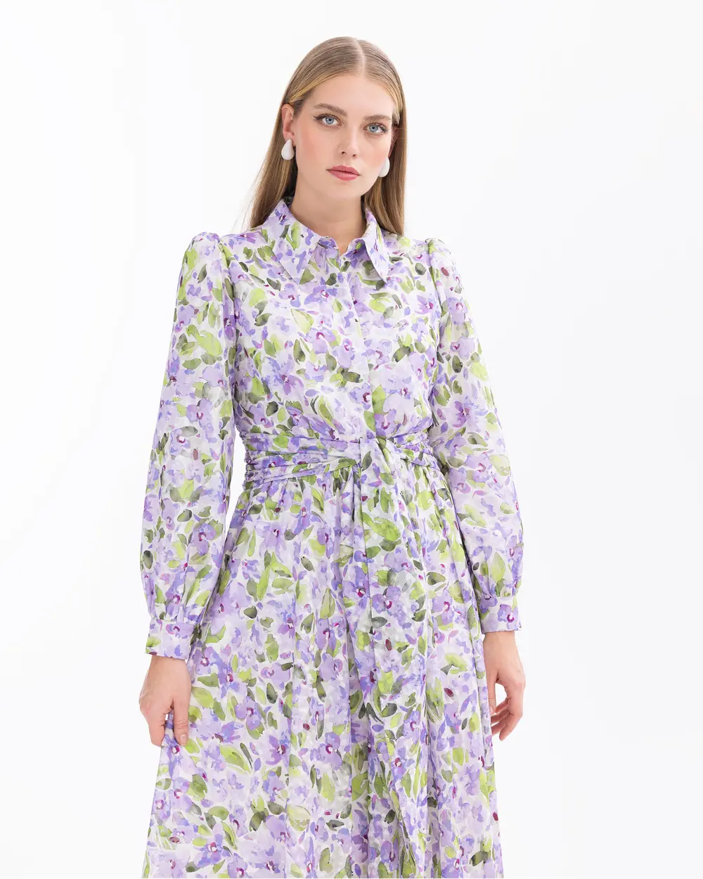 Flower Patterned Long Sleeve Dress