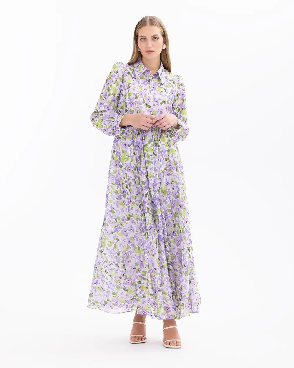 Flower Patterned Long Sleeve Dress