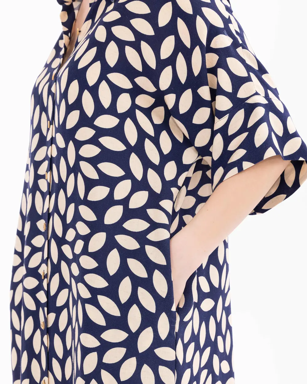 Plus Size Patterned Shirt Collar Dress