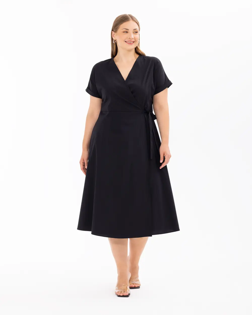 Plus Size Double-Breasted Collar Short Sleeve Dress