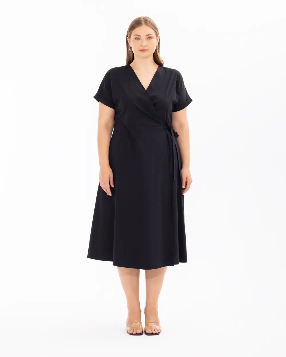 Plus Size Double-Breasted Collar Short Sleeve Dress