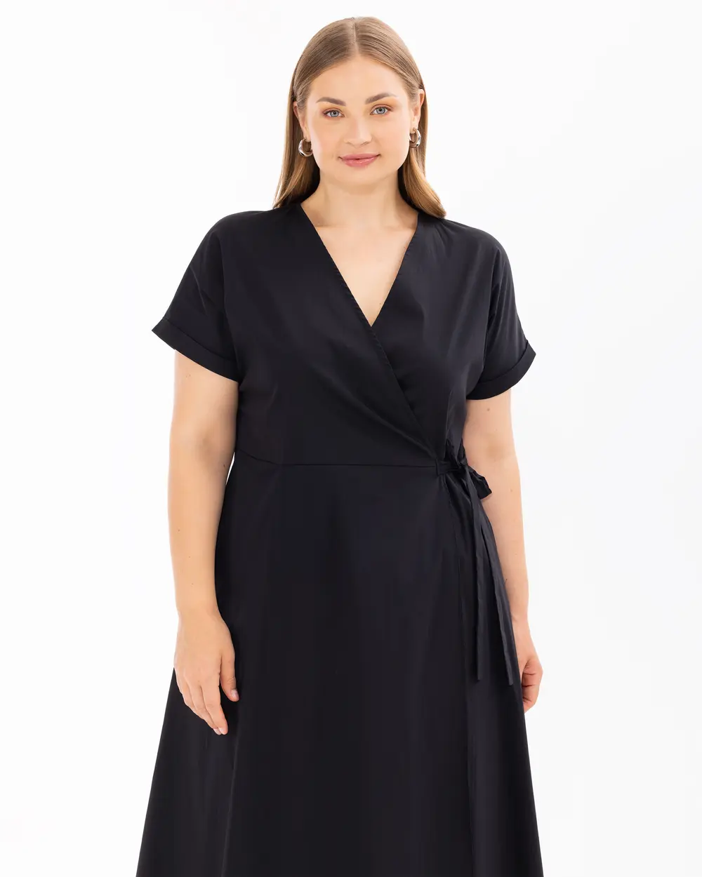 Plus Size Double-Breasted Collar Short Sleeve Dress