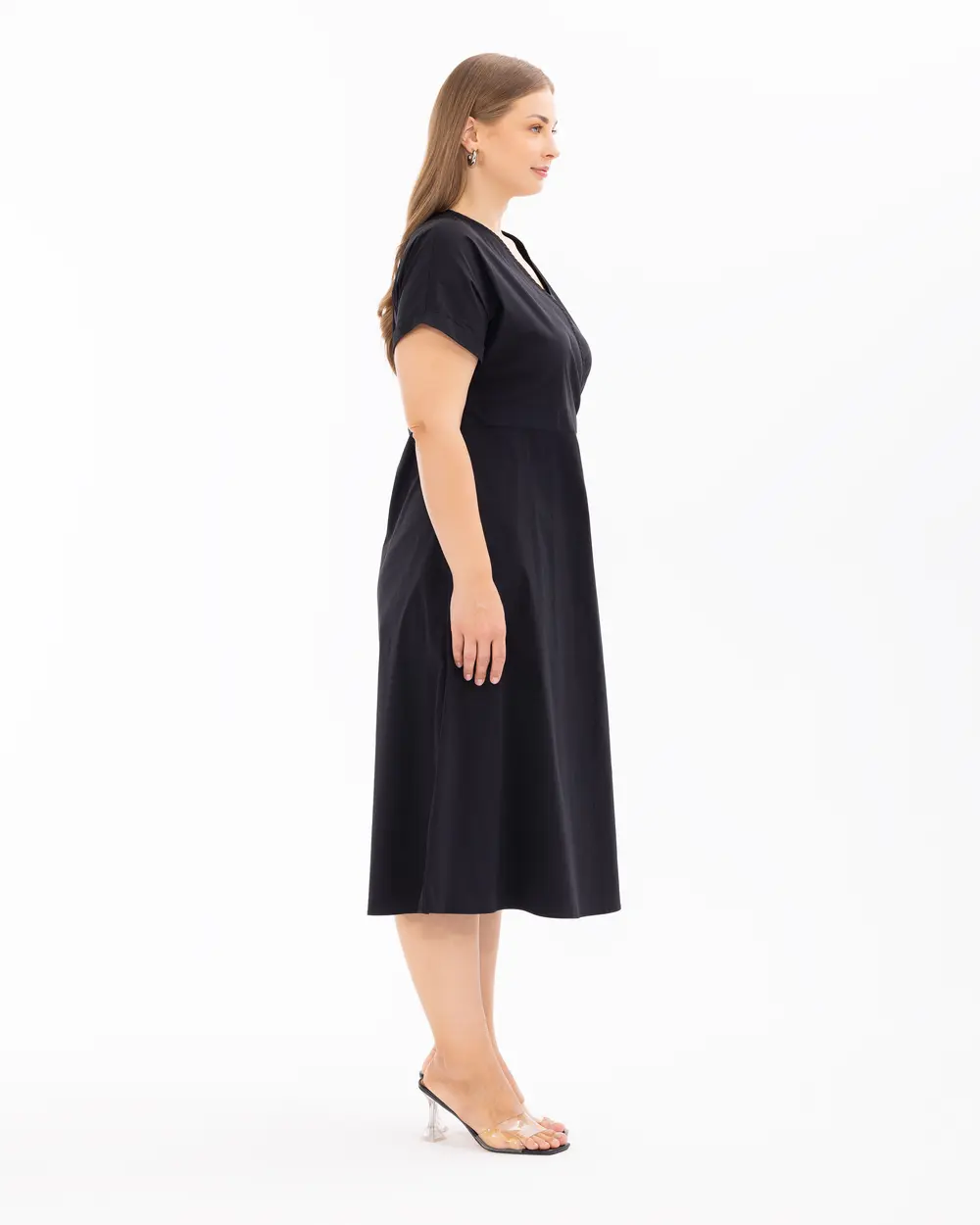 Plus Size Double-Breasted Collar Short Sleeve Dress