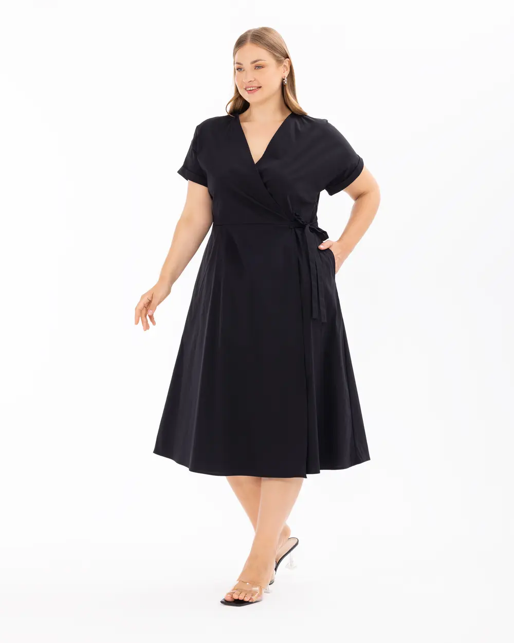 Plus Size Double-Breasted Collar Short Sleeve Dress