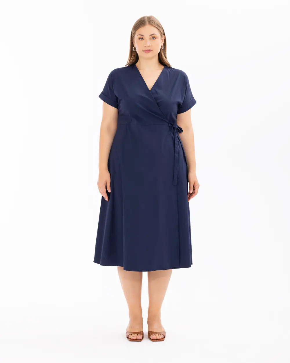 Plus Size Double-Breasted Collar Short Sleeve Dress