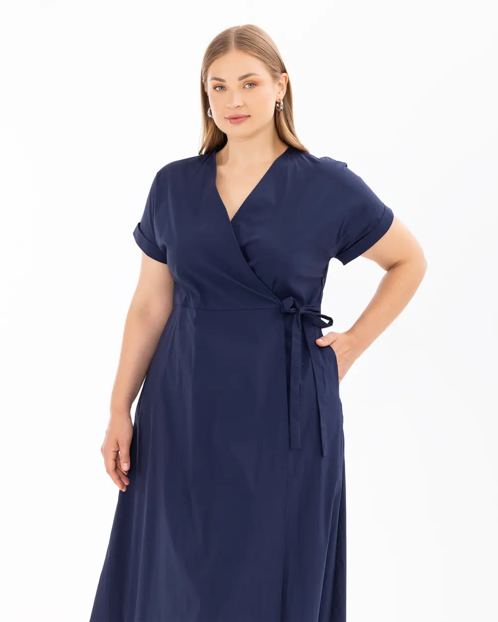 Plus Size Double-Breasted Collar Short Sleeve Dress