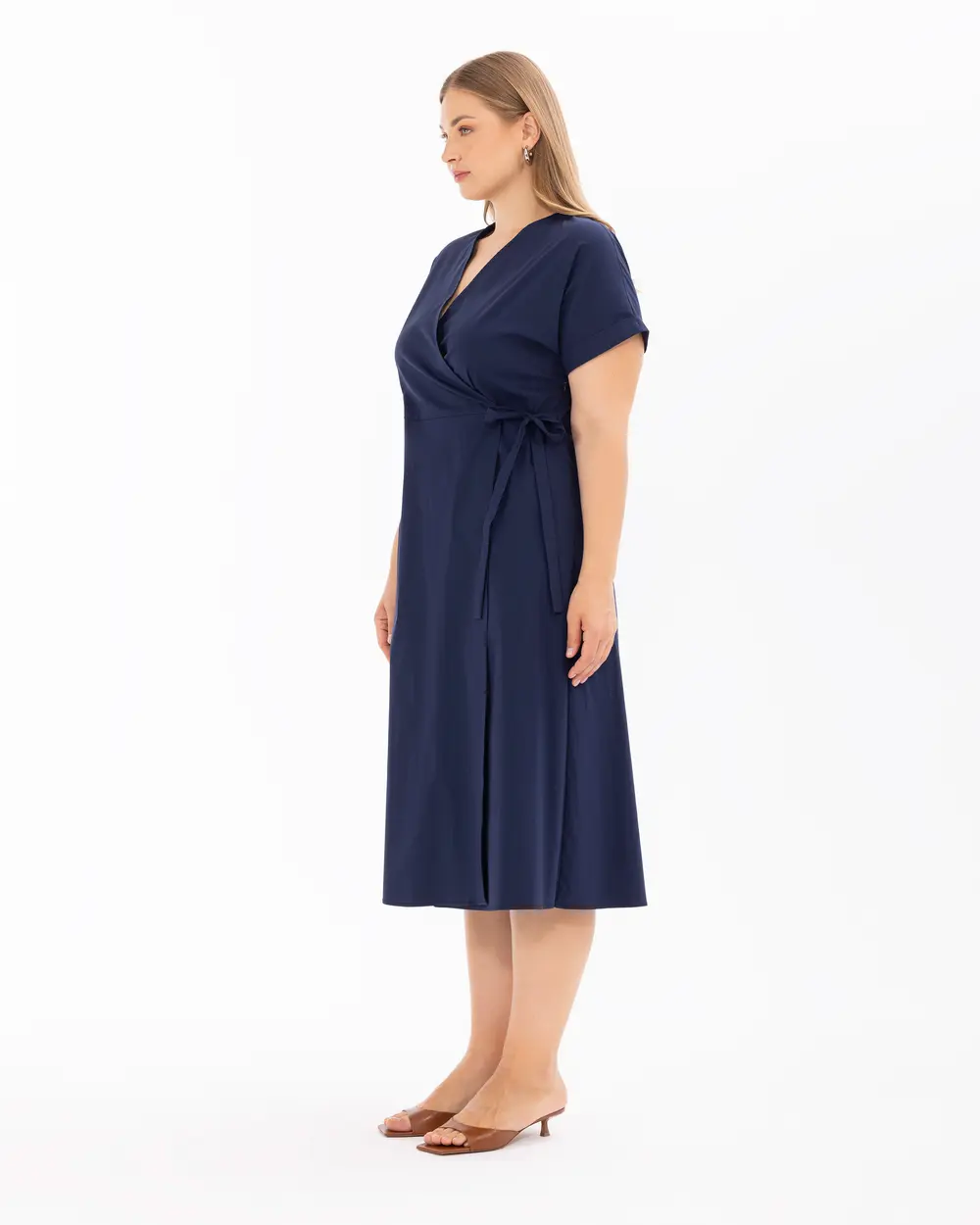 Plus Size Double-Breasted Collar Short Sleeve Dress