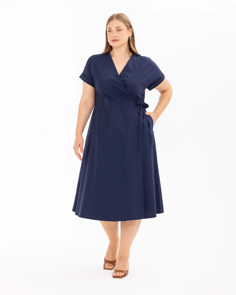 Plus Size Double-Breasted Collar Short Sleeve Dress