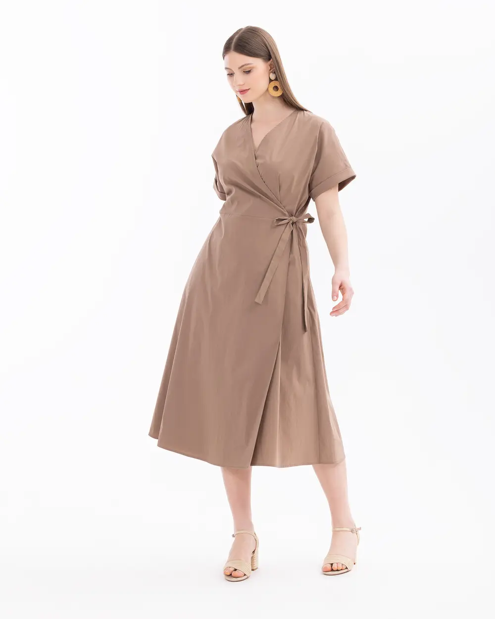 Plus Size Double-Breasted Collar Short Sleeve Dress