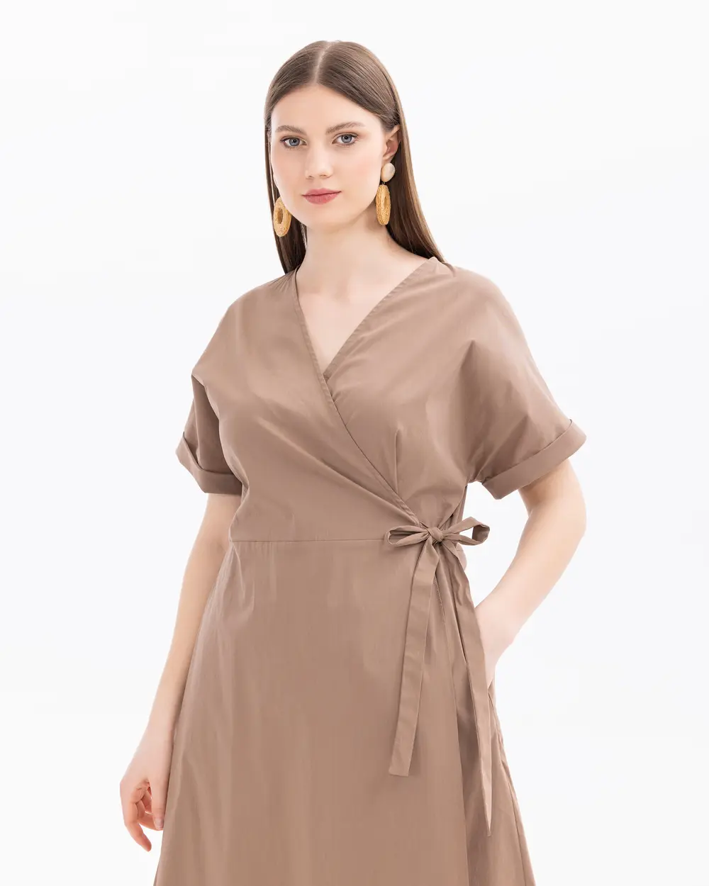 Plus Size Double-Breasted Collar Short Sleeve Dress