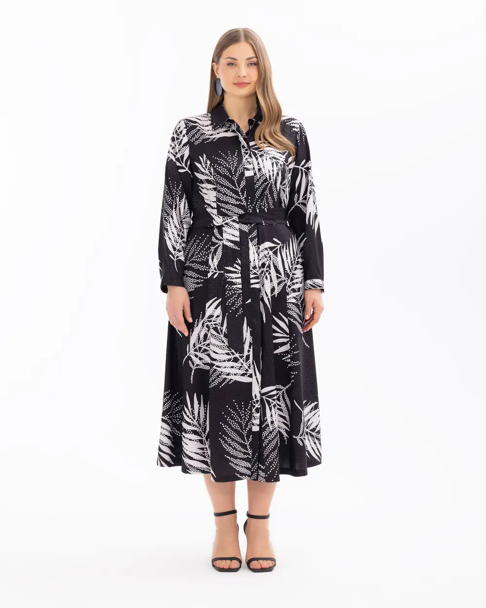 Plus Size Patterned Long Sleeve Dress