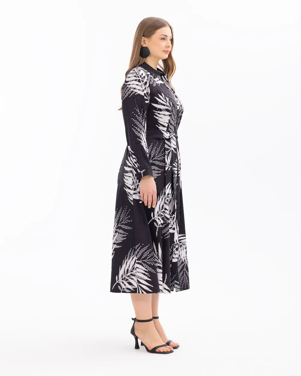 Plus Size Patterned Long Sleeve Dress