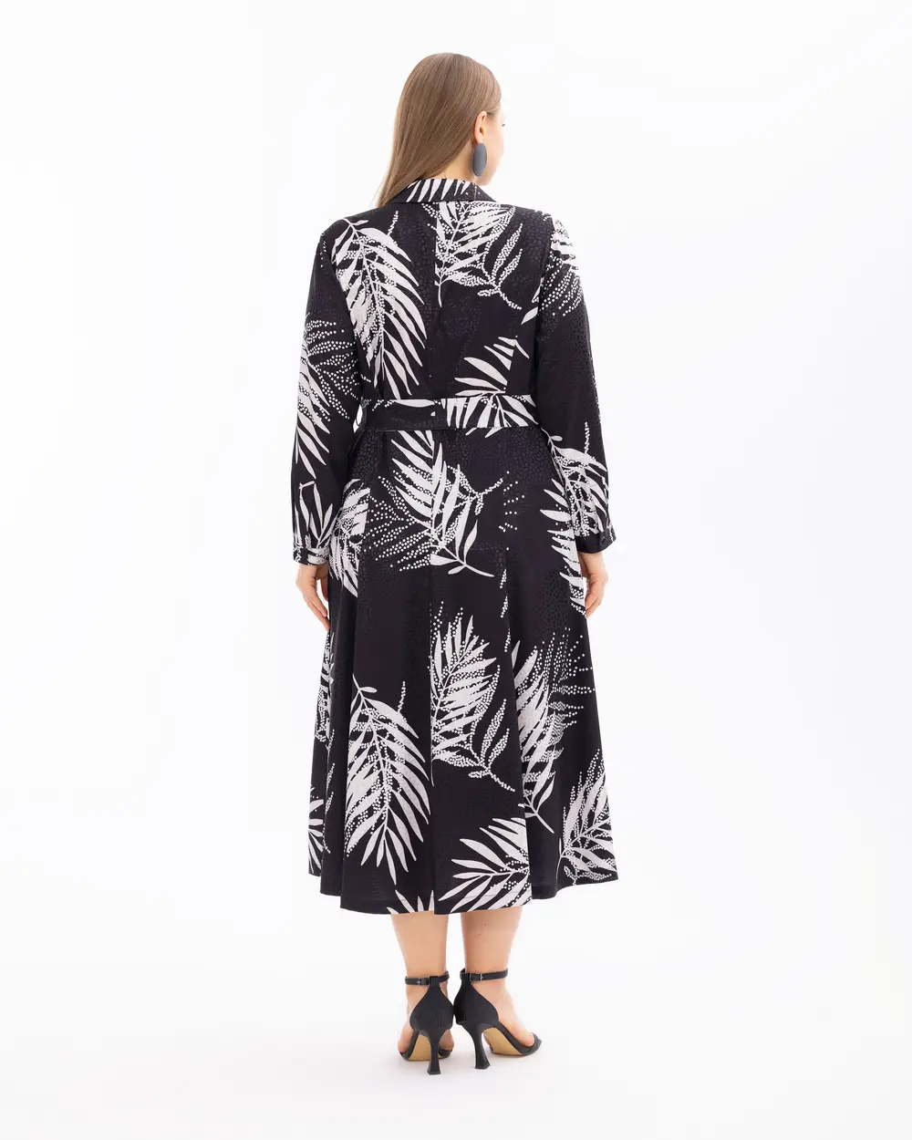 Plus Size Patterned Long Sleeve Dress