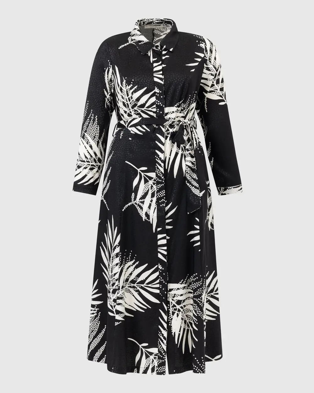 Plus Size Patterned Long Sleeve Dress