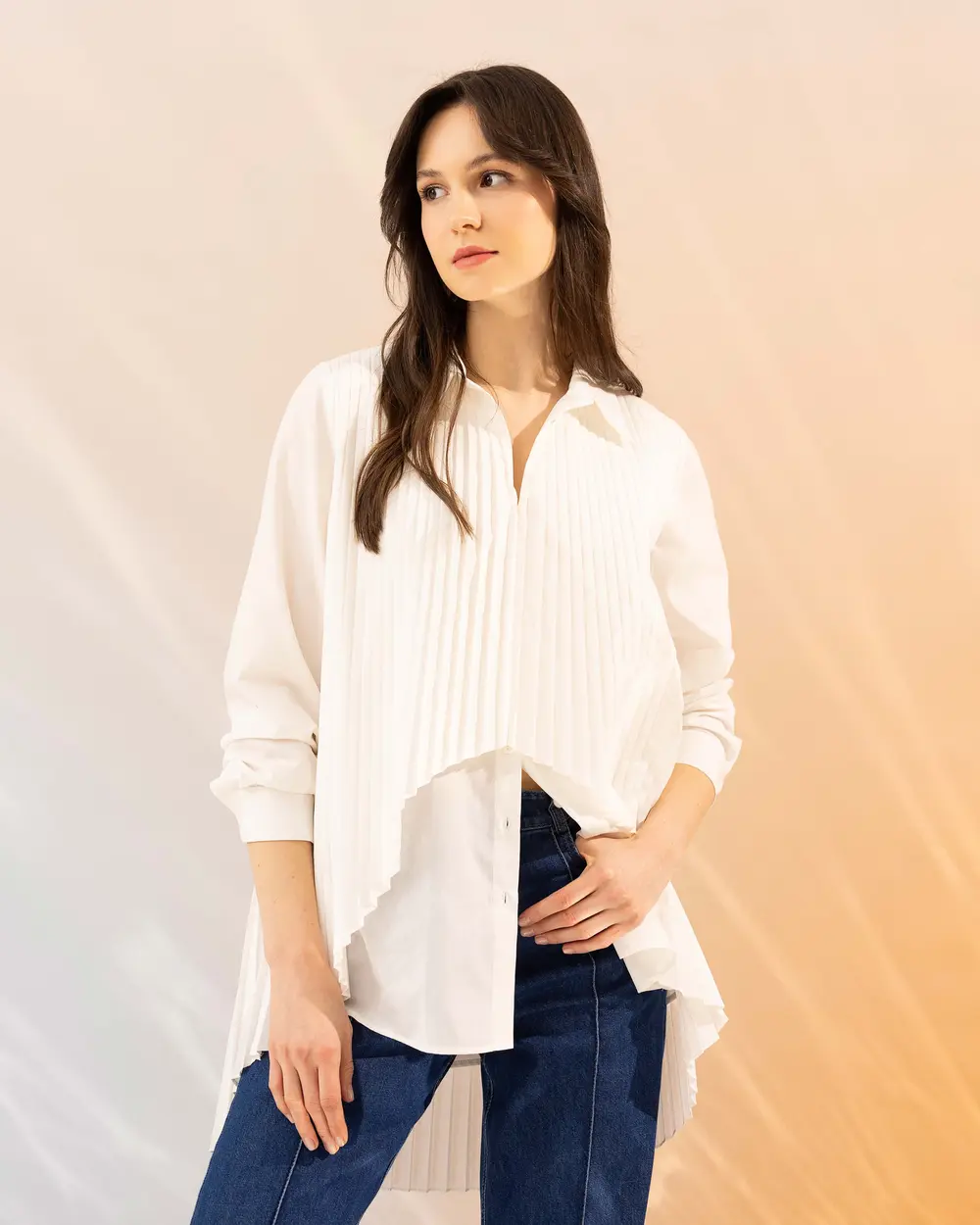 Asymmetric Stylish Shirt with Pleated Detail