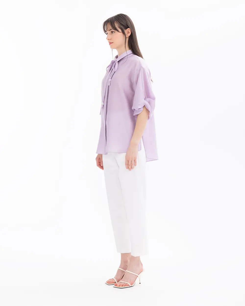 Buttoned Shirt with Collar Tie Detail