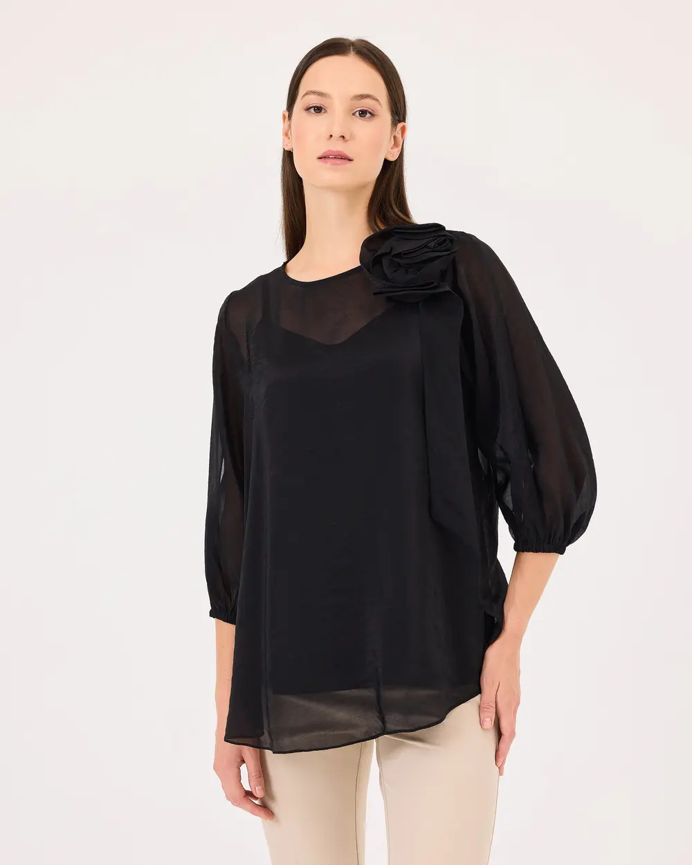 Zero Collar Double Fabric Shirt