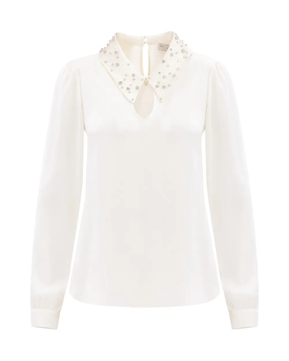 Window Detailed Shirt with Stone Embroidered Collar