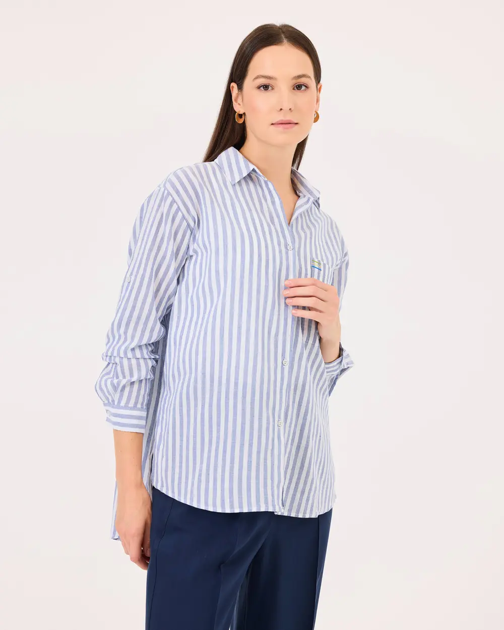 Striped Pocket Detailed Long Sleeve Shirt