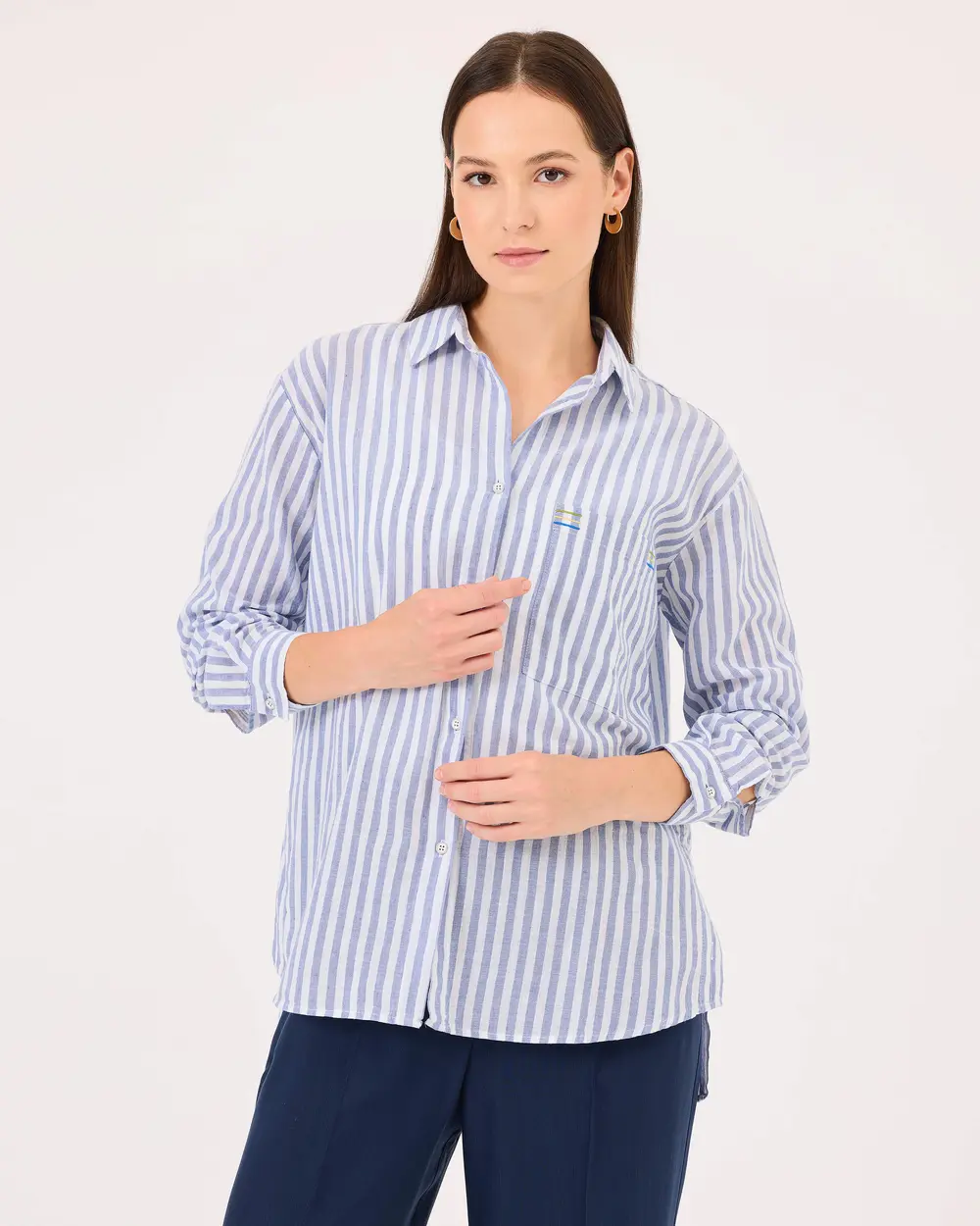 Striped Pocket Detailed Long Sleeve Shirt