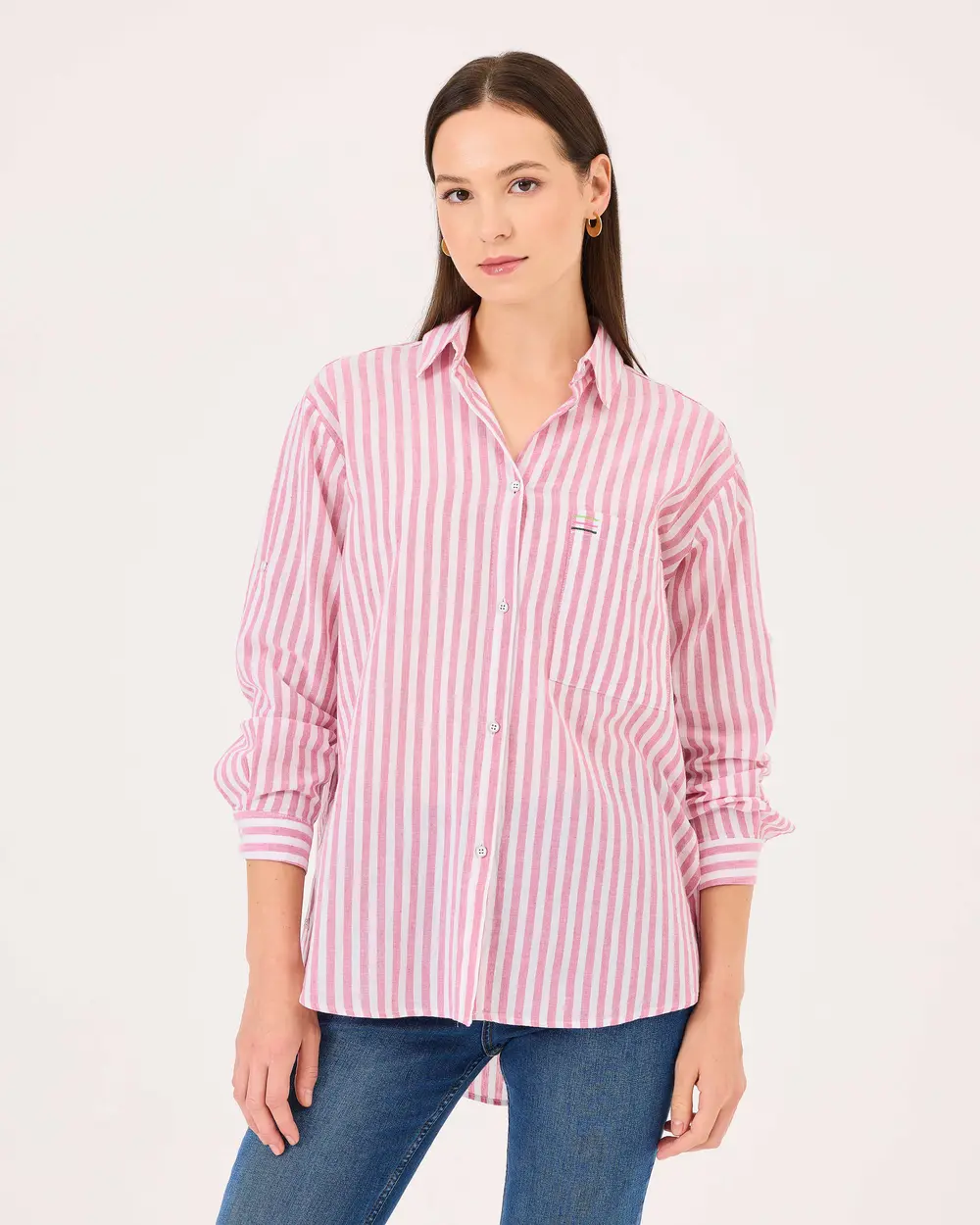 Striped Pocket Detailed Long Sleeve Shirt