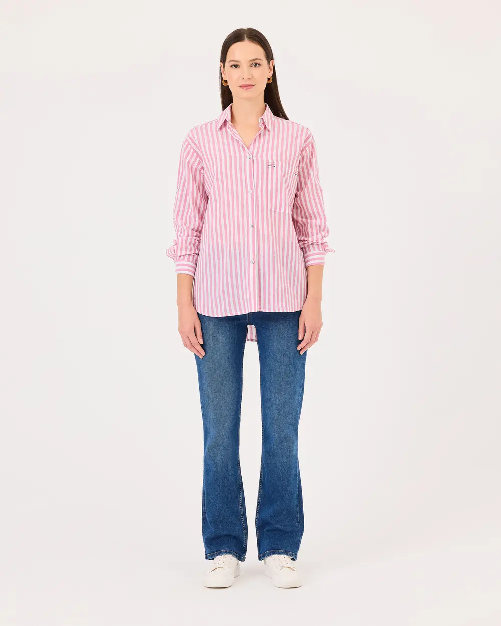 Striped Pocket Detailed Long Sleeve Shirt