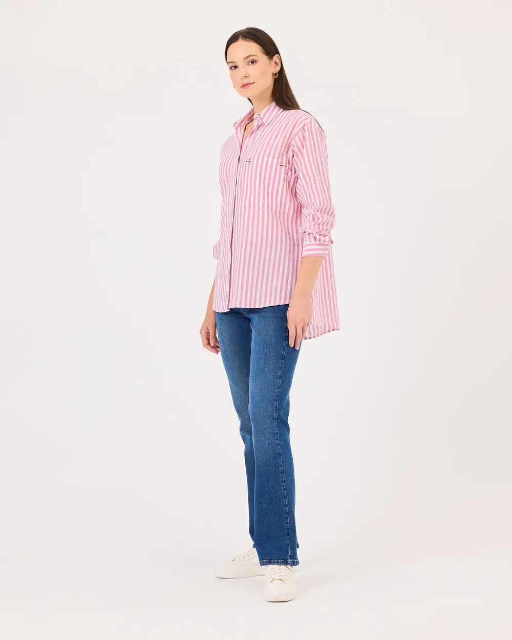 Striped Pocket Detailed Long Sleeve Shirt